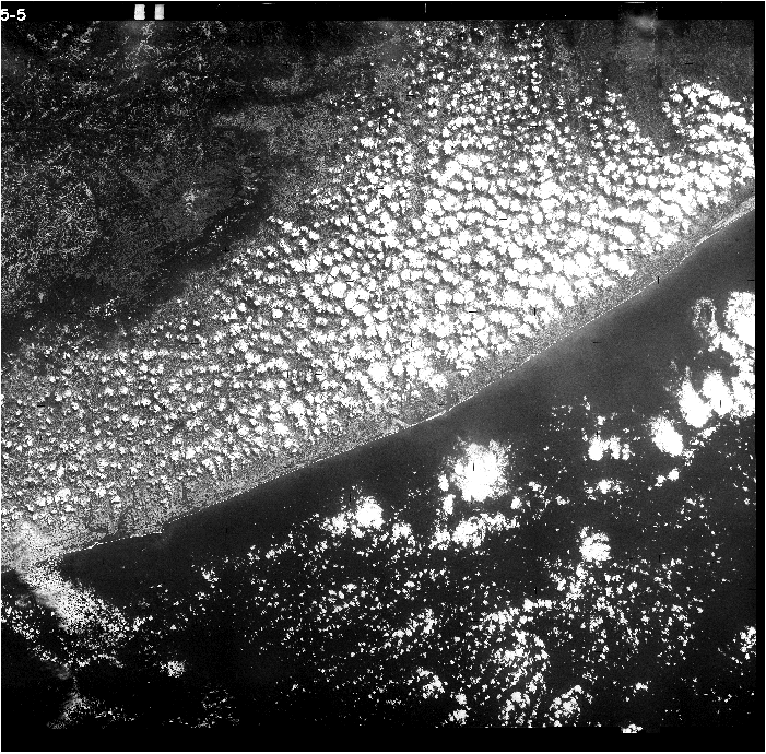 The raw CORONA film showing cloud covered west coast of India near Mangaluru, on the hot summer afternoon of 29 March 1979. Observe no clouds over the Western Ghats and Malenadu at top left. This file is around a GB in size.