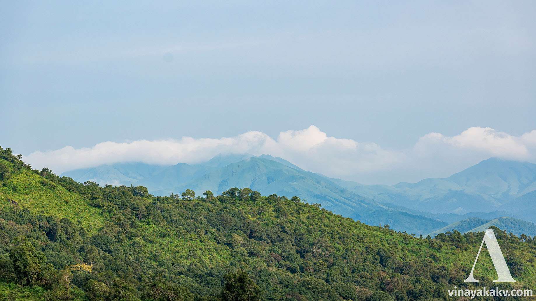 The Shola Mountains of Kuduremukha Natioanl Park, covered with mist and haze